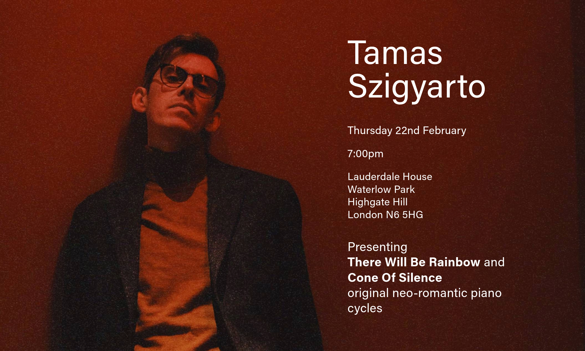 Tamas Szigyarto neo-romantic piano recital at Lauderdale House @ Lauderdale House