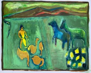 Edgeworth Johnston Untitled horses in a field painting width 30ins 76.2 cms height 24ins 61cms